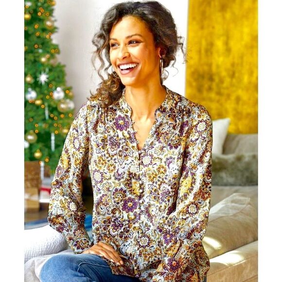 Soft Surroundings Paisley Crepe Blouse Size Medium - Picture 2 of 10